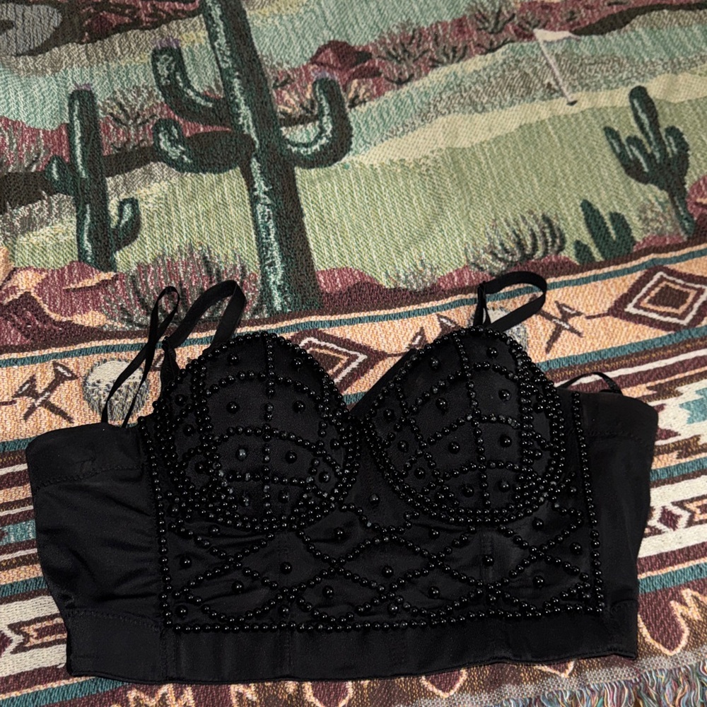 Elegant Black Beaded Women's Top